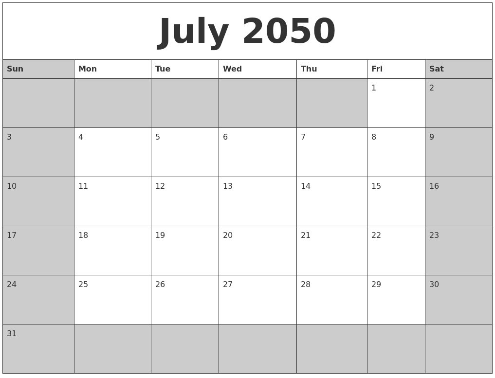 July 2050 Calanders