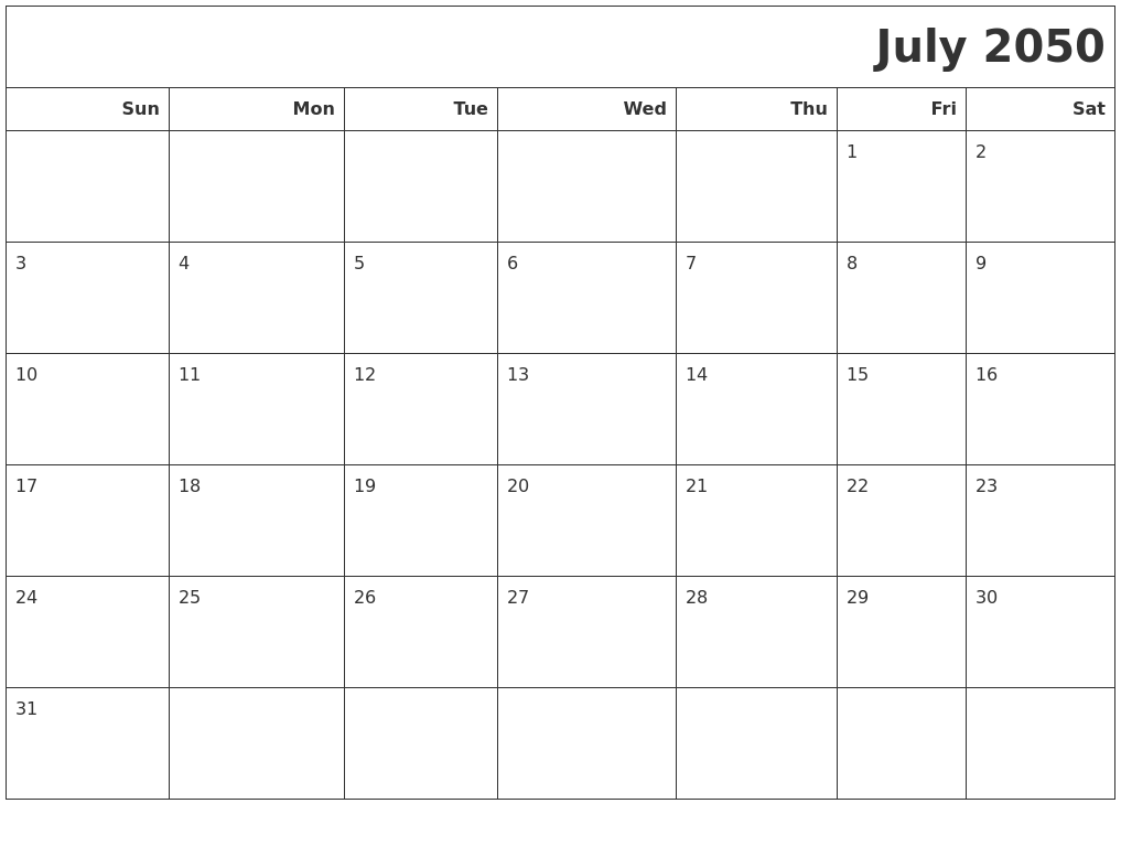 July 2050 Calendars To Print