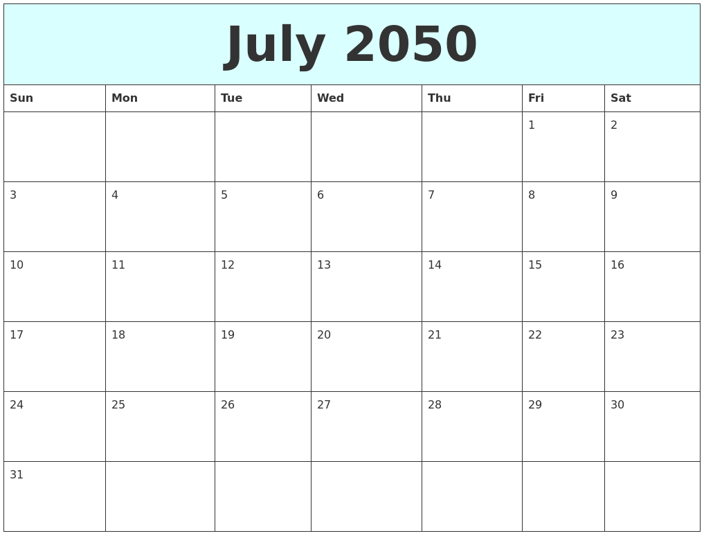July 2050 Free Calendar