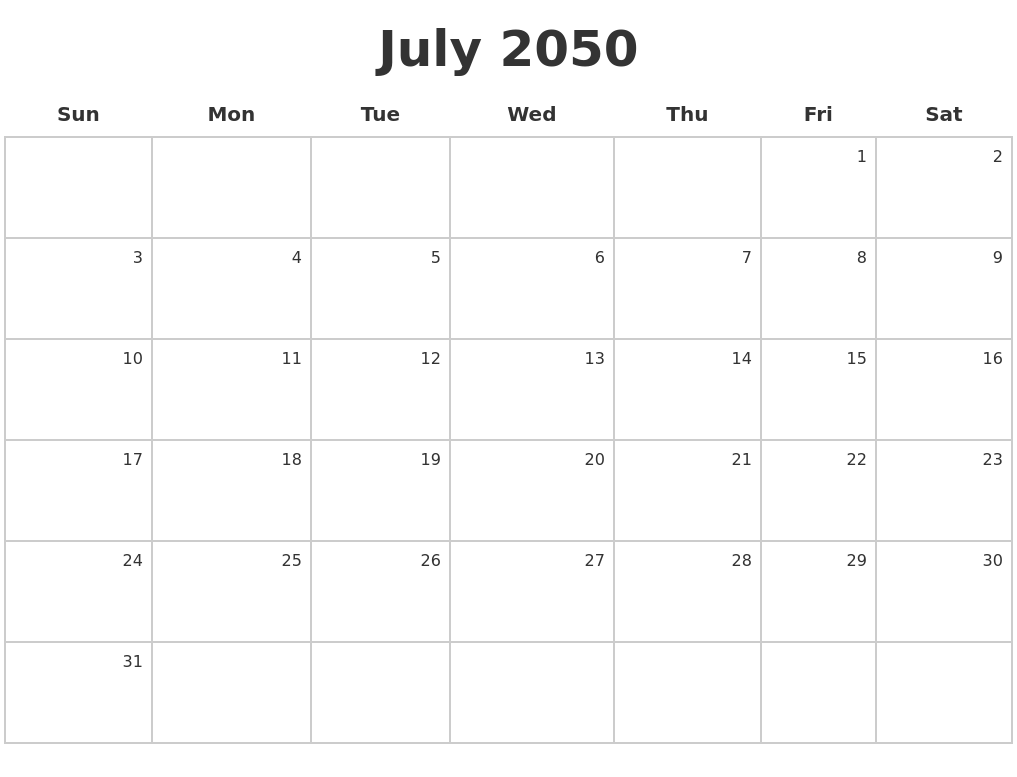 July 2050 Make A Calendar