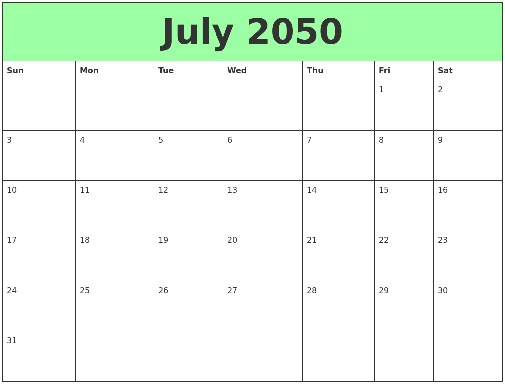 July 2050 Printable Calendars