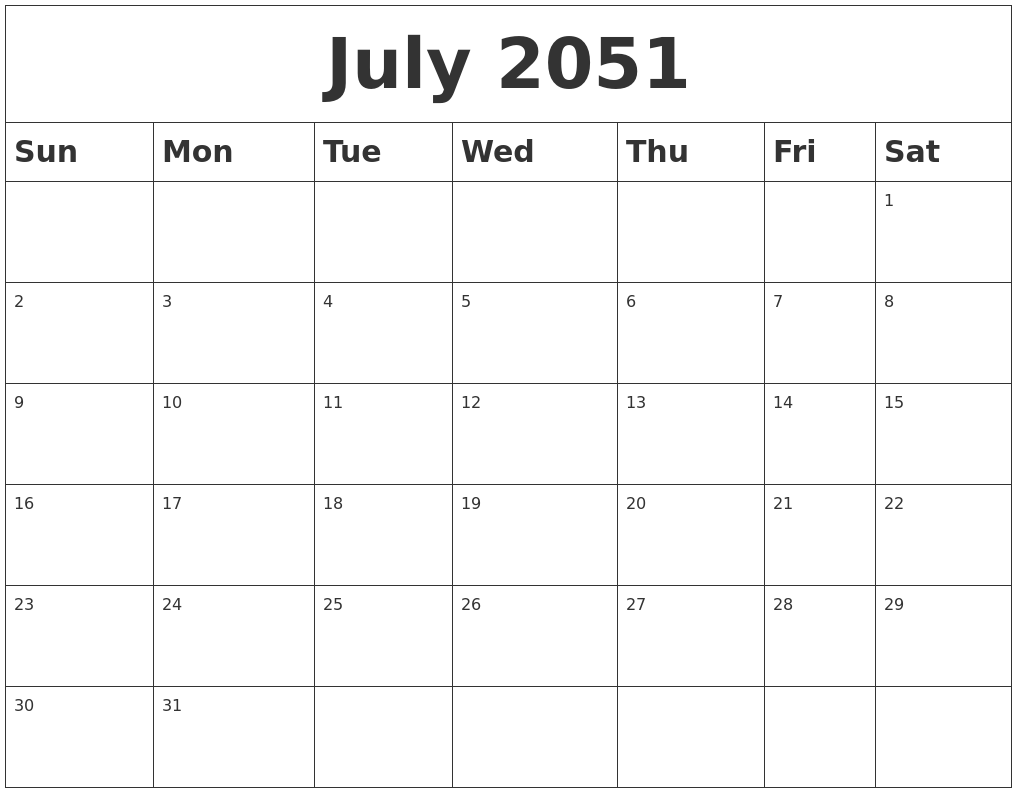July 2051 Blank Calendar