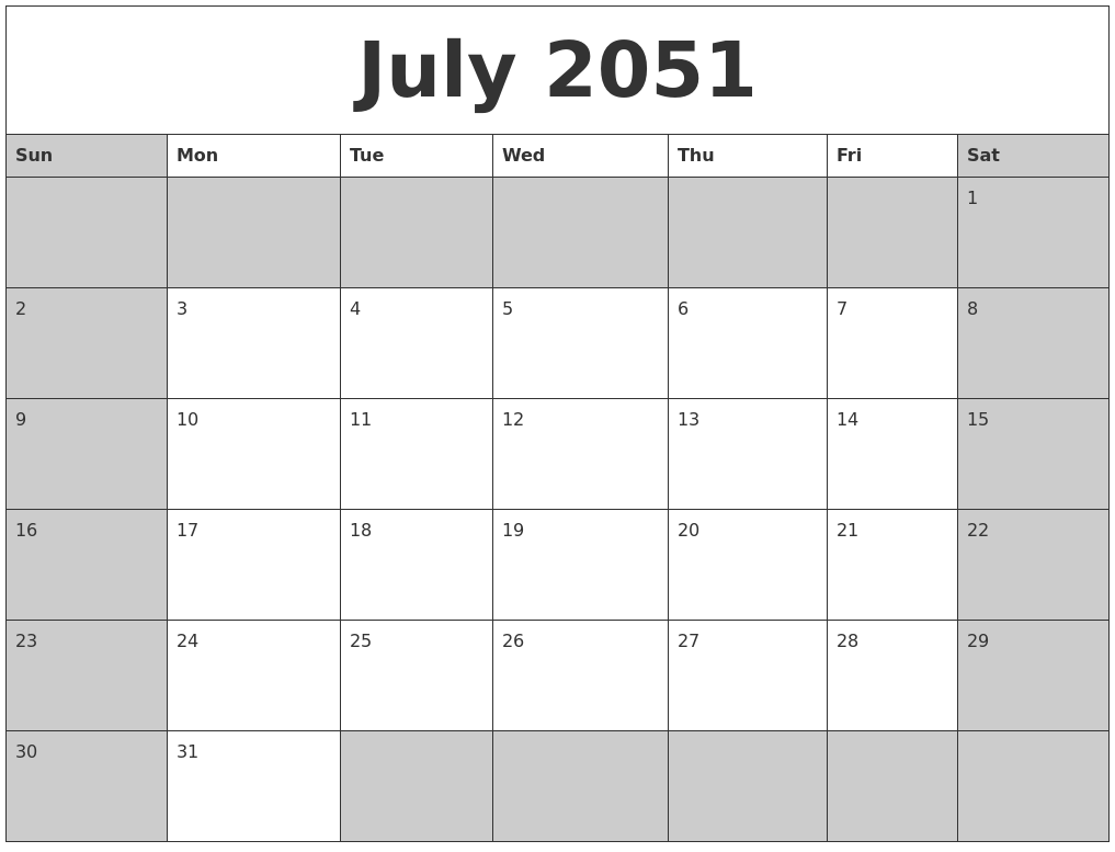 July 2051 Calanders