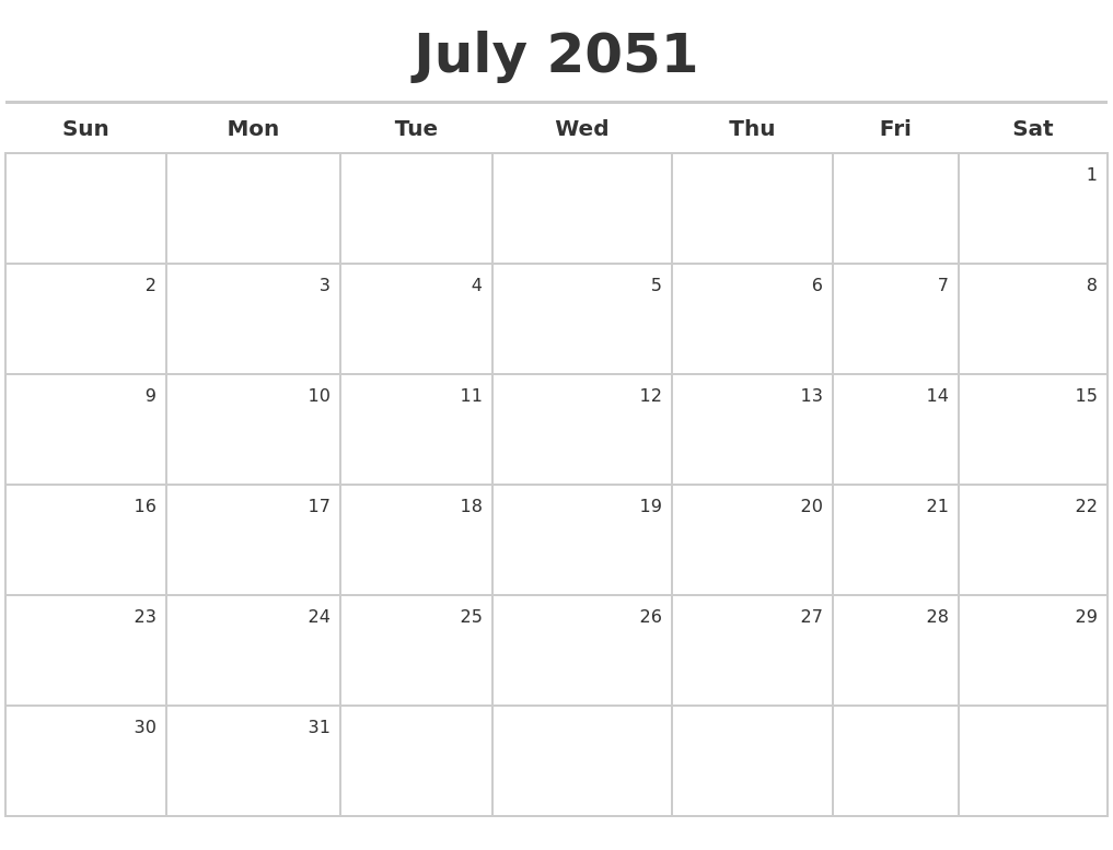 July 2051 Calendar Maker