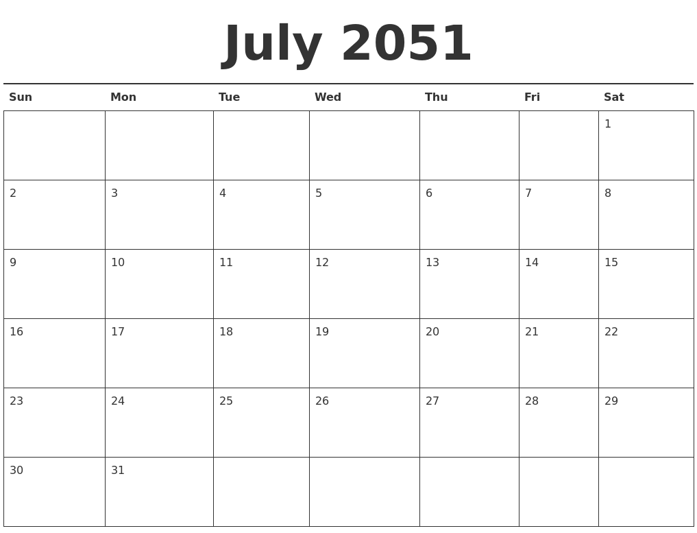 July 2051 Calendar Printable