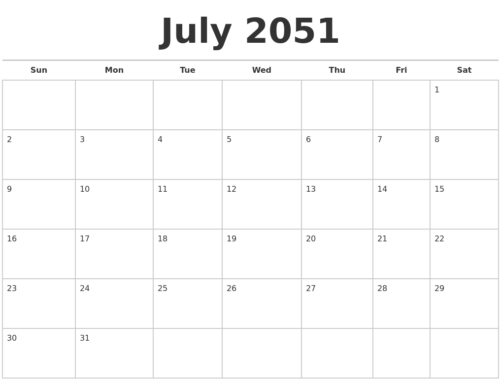 July 2051 Calendars Free