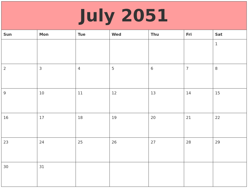 July 2051 Calendars That Work