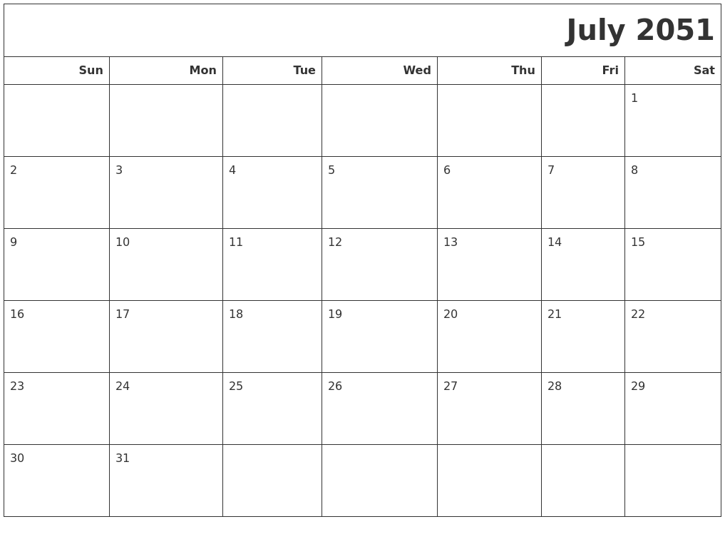 July 2051 Calendars To Print