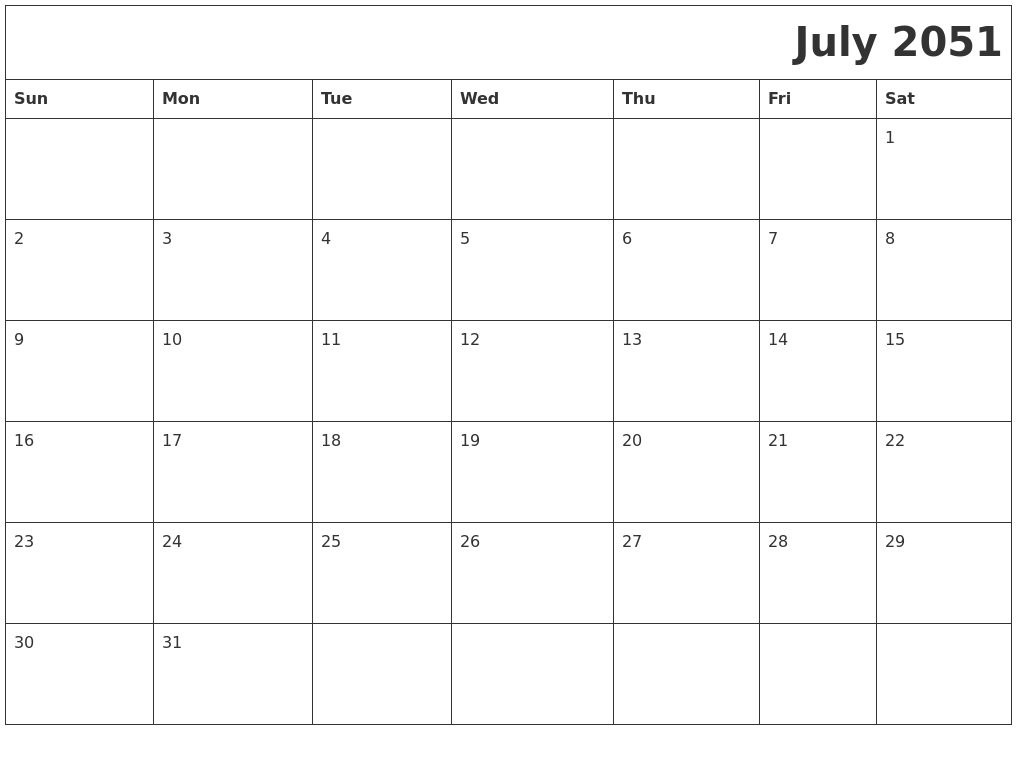 July 2051 Download Calendar