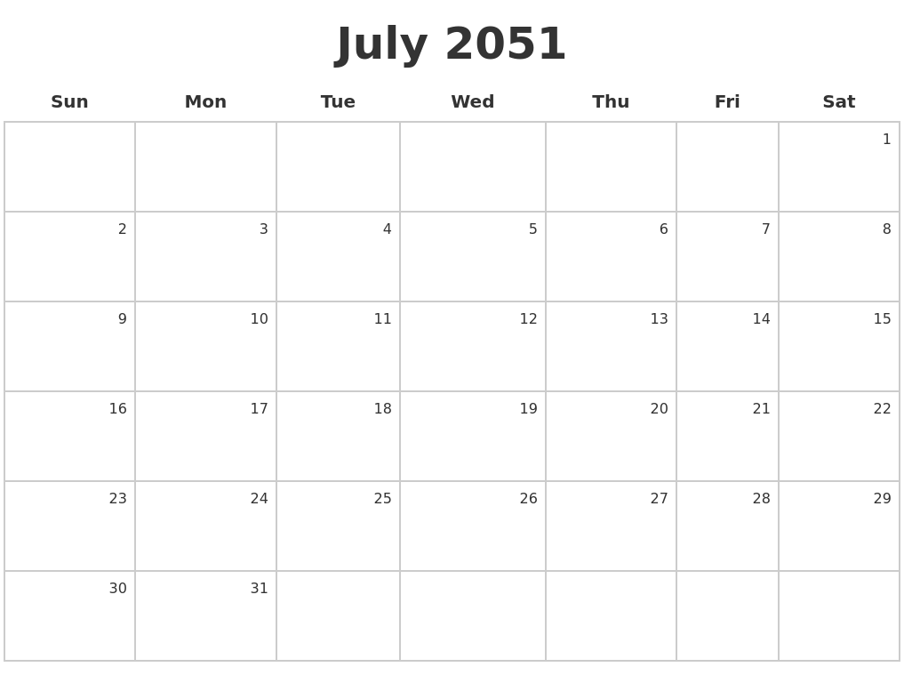 July 2051 Make A Calendar