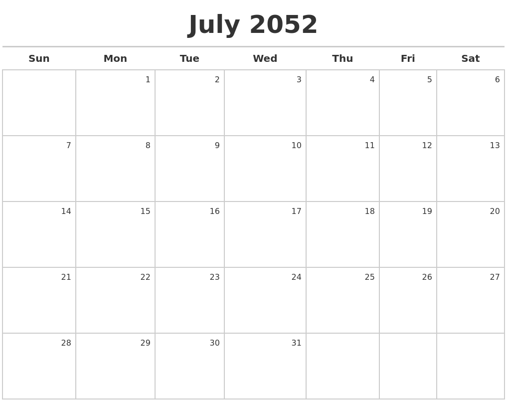 July 2052 Calendar Maker