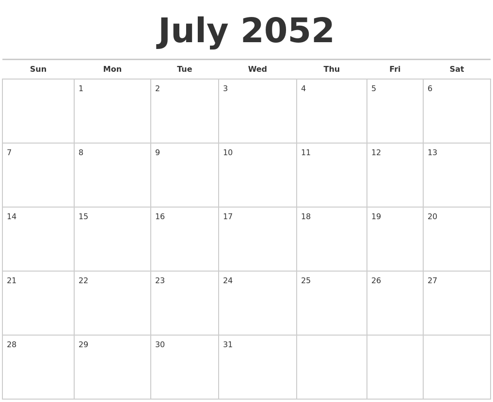 July 2052 Calendars Free