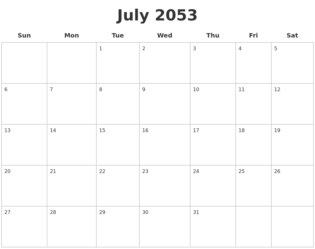 July 2053 Blank Calendar Pages