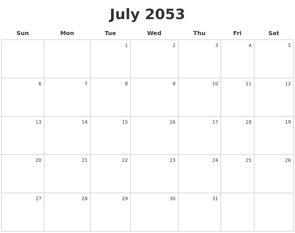 July 2053 Make A Calendar