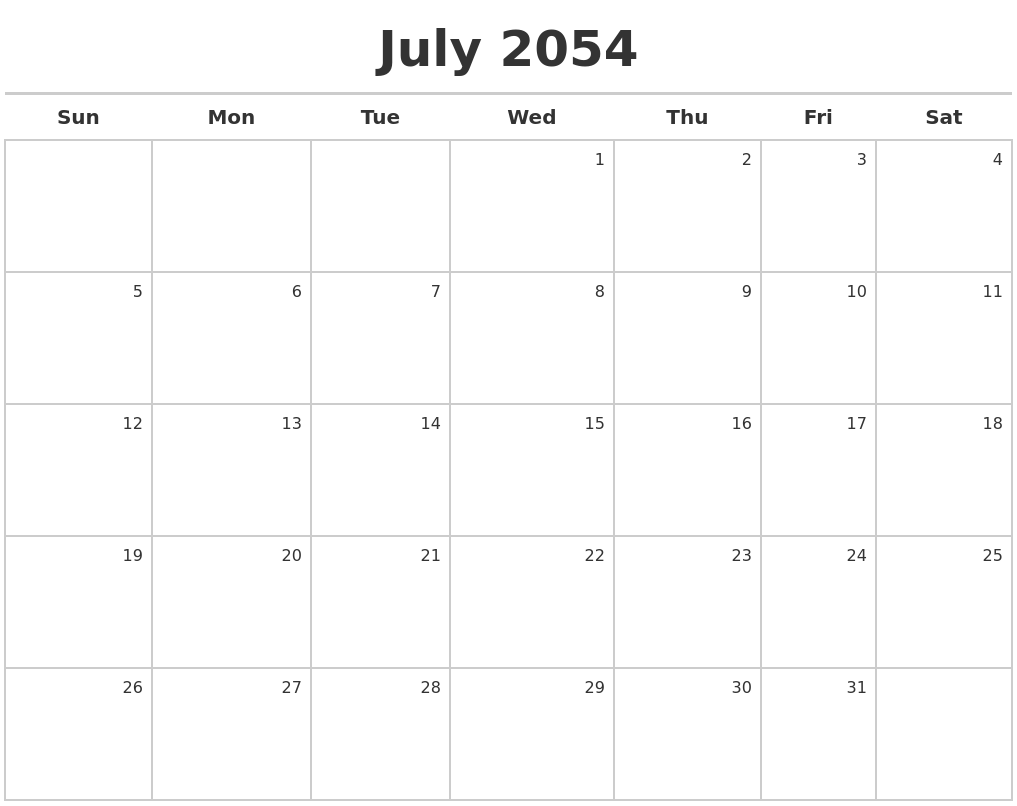 July 2054 Calendar Maker
