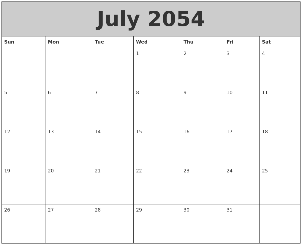 July 2054 My Calendar