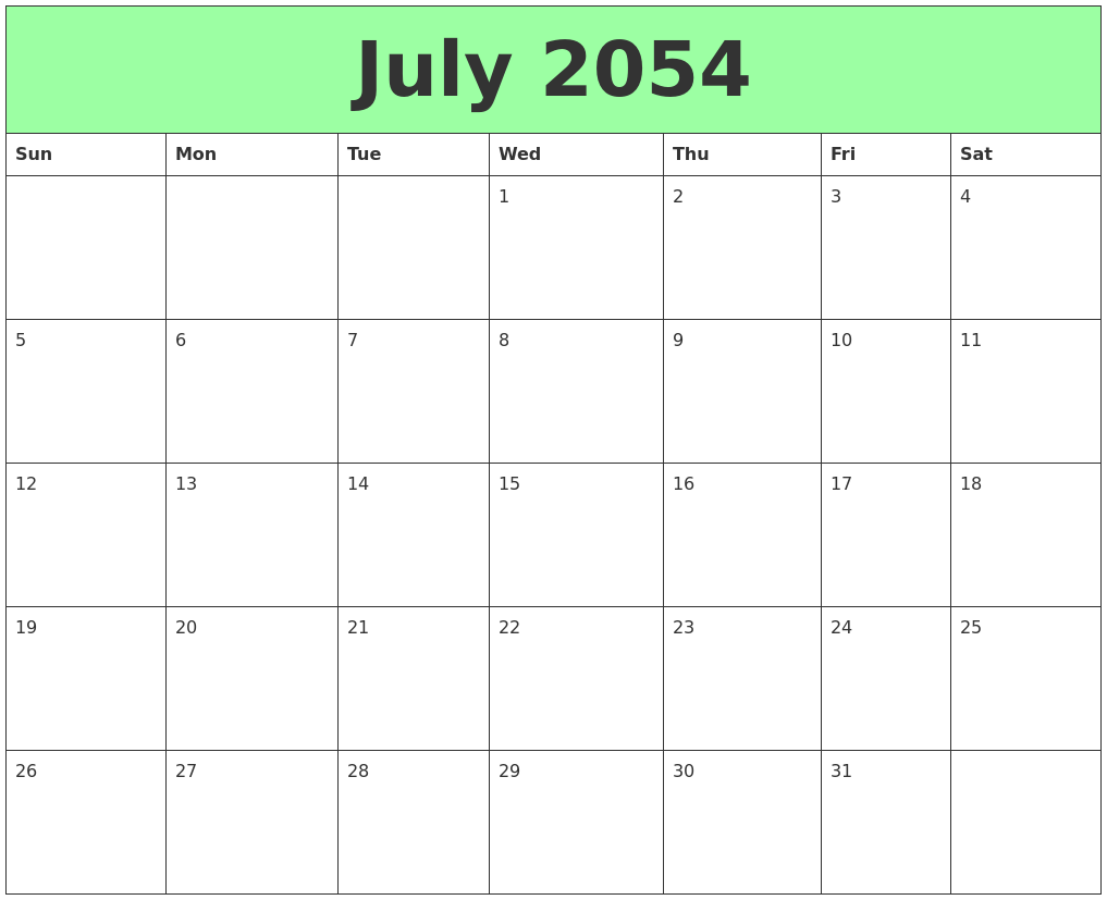 July 2054 Printable Calendars