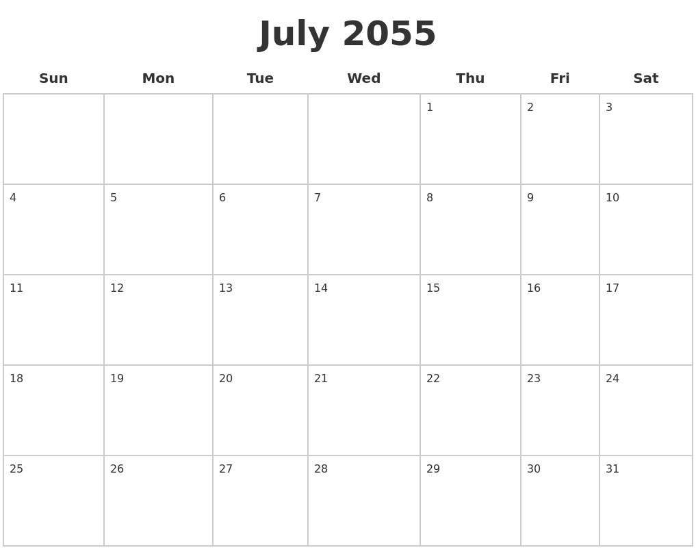 July 2055 Blank Calendar Pages