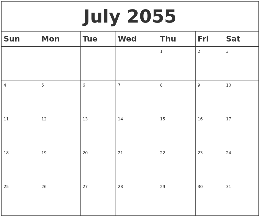 July 2055 Blank Calendar
