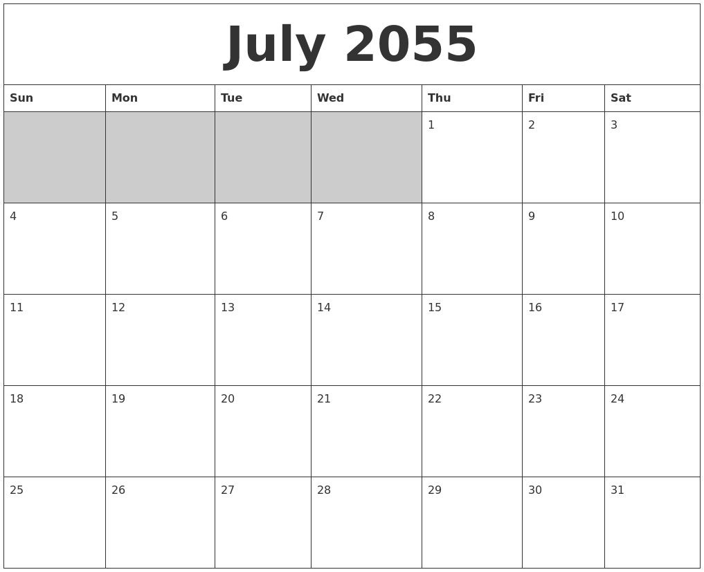 July 2055 Blank Printable Calendar