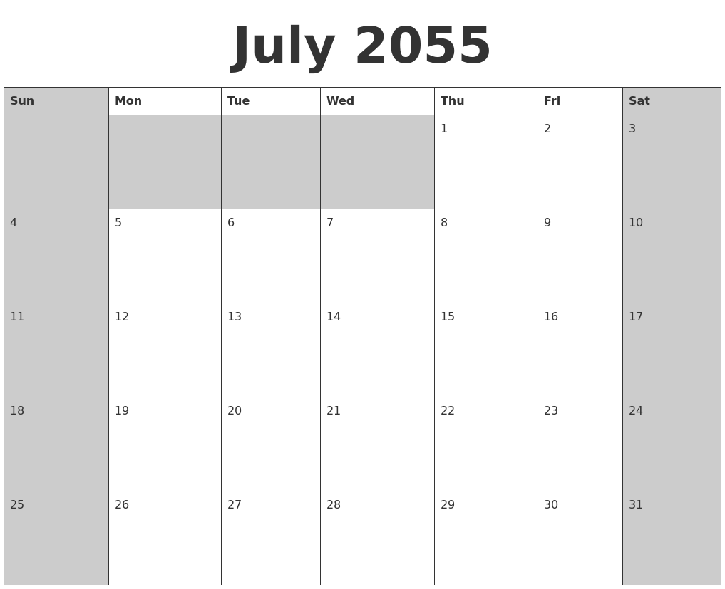 July 2055 Calanders