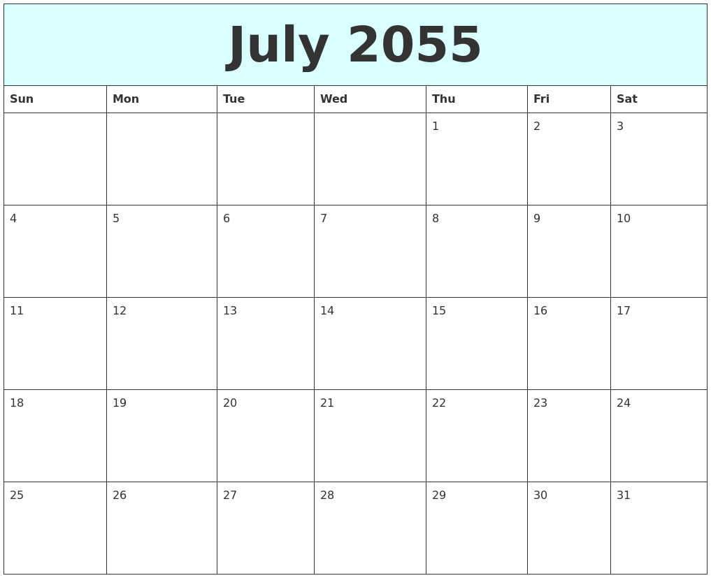 July 2055 Free Calendar