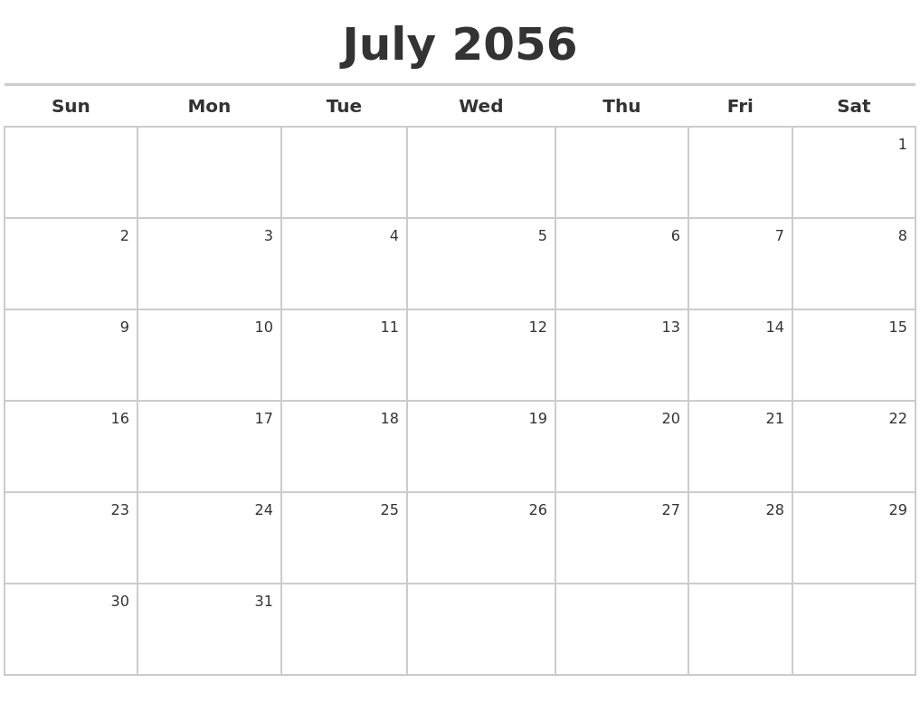 July 2056 Calendar Maker