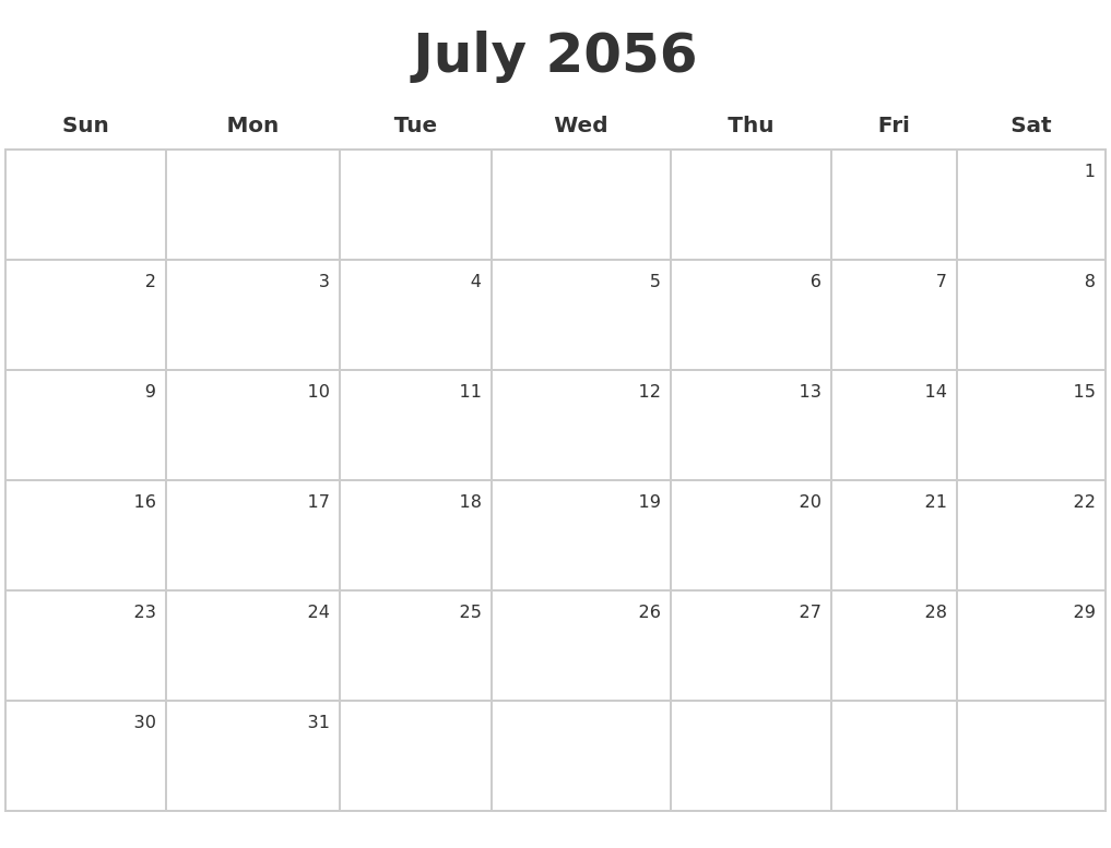 July 2056 Make A Calendar