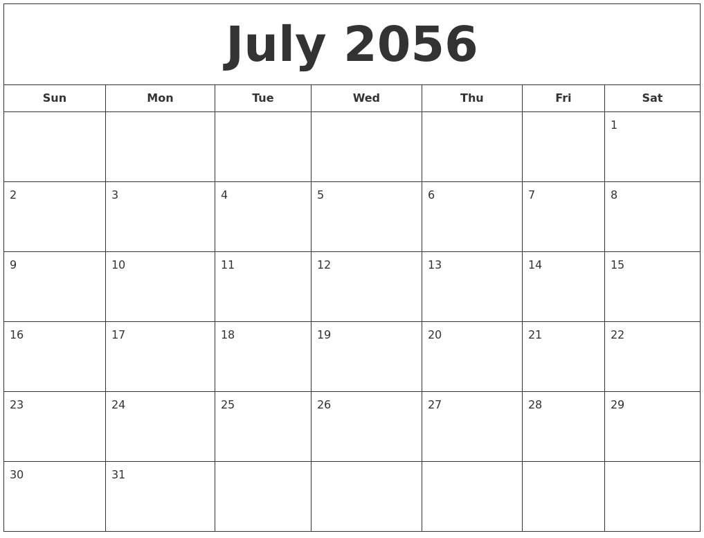 July 2056 Printable Calendar