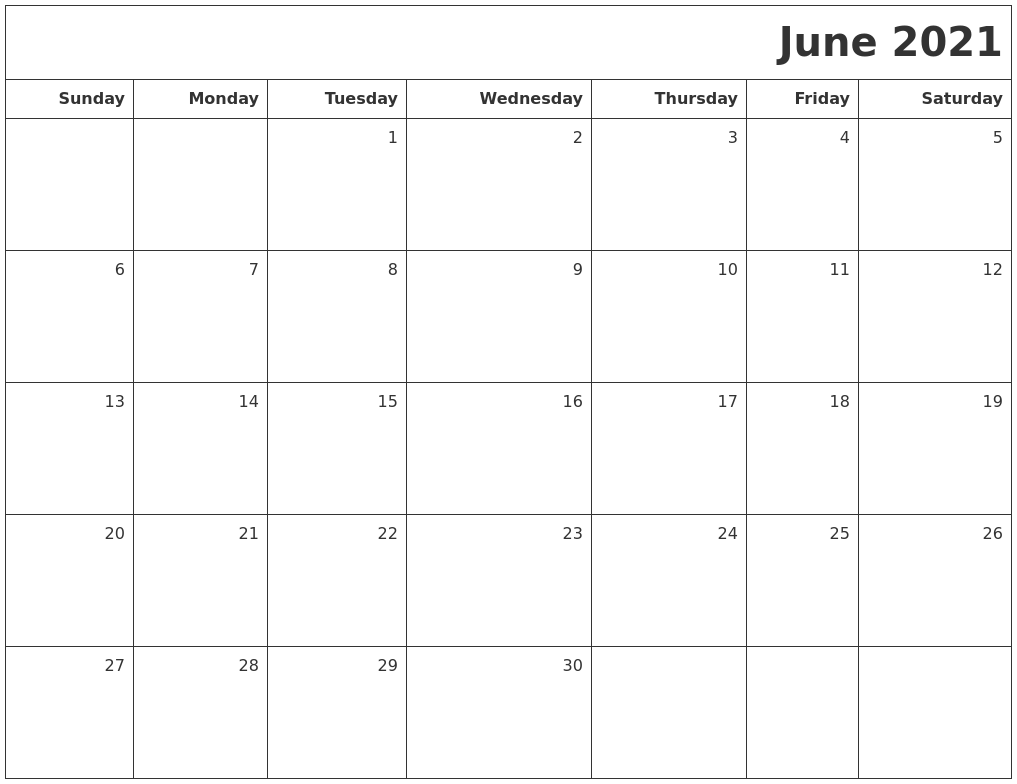 June 2021 Printable Blank Calendar