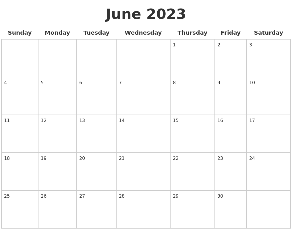 June 2023 Blank Calendar Pages