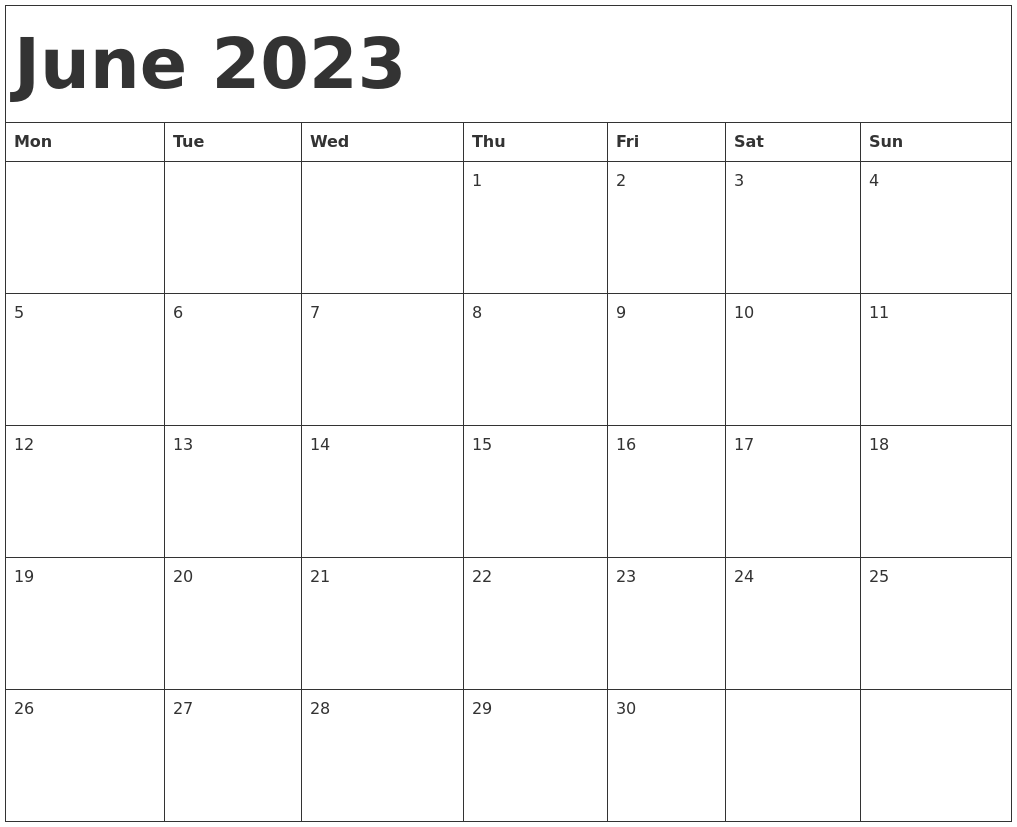 Blank Calendar June 2023 June 2023 Calendar Template