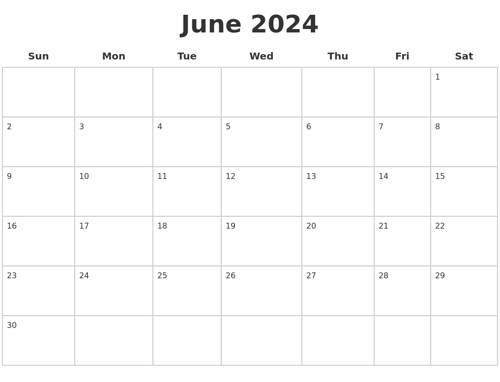 June 2024 Blank Calendar Pages