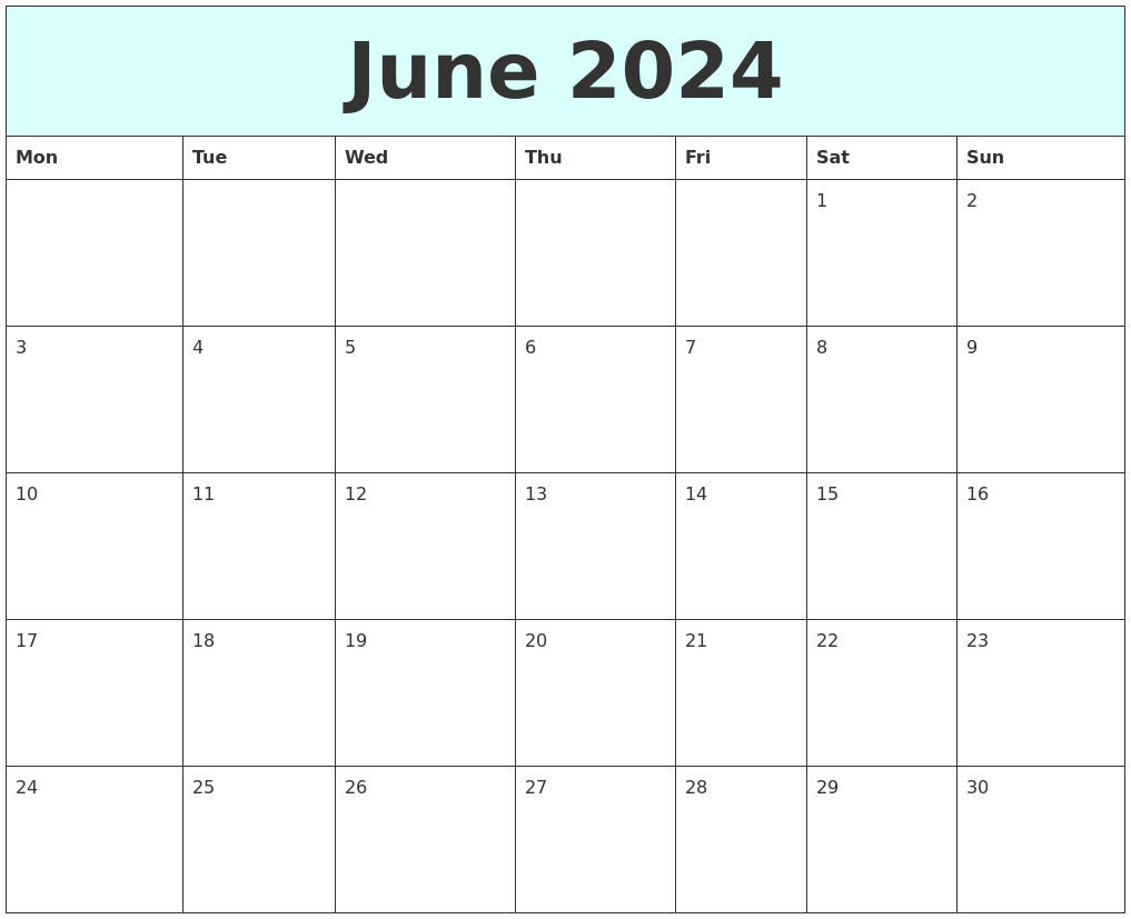 Calendar 2024 June Printable Free - Calendar 2024 Ireland Printable