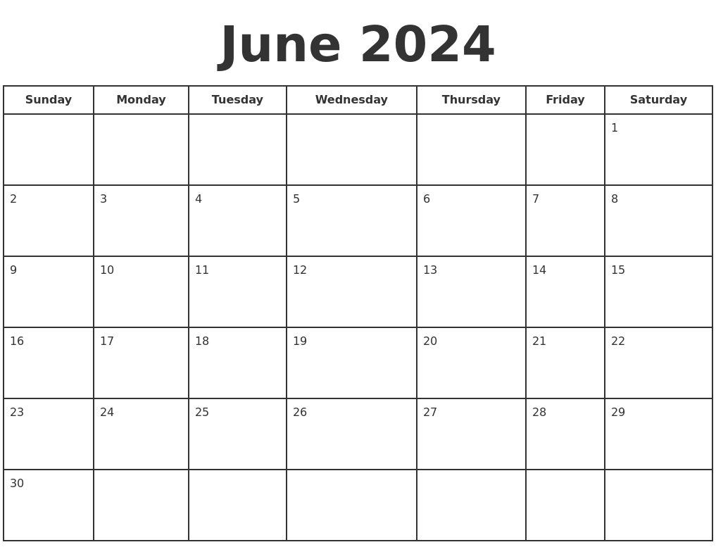 Free Printable June 2024 Calendar Pdf