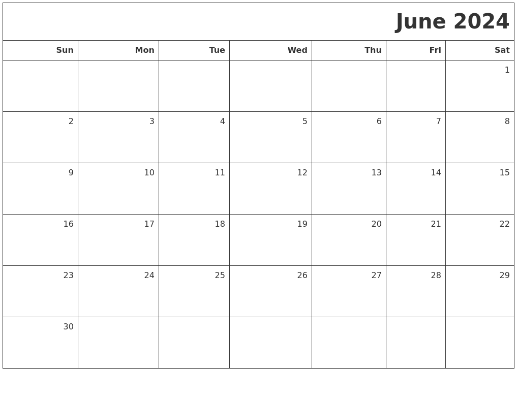 June 2024 Printable Blank Calendar
