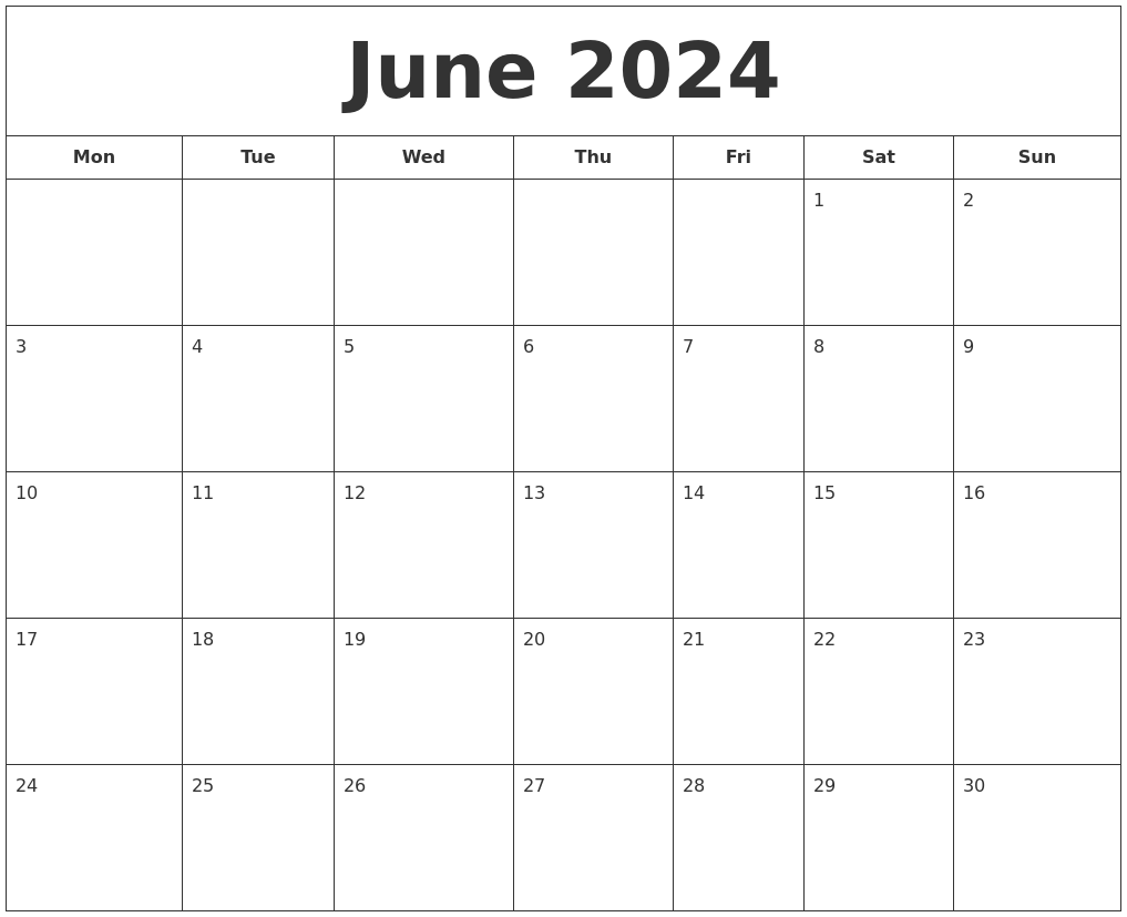 June 2024 Printable Calendar