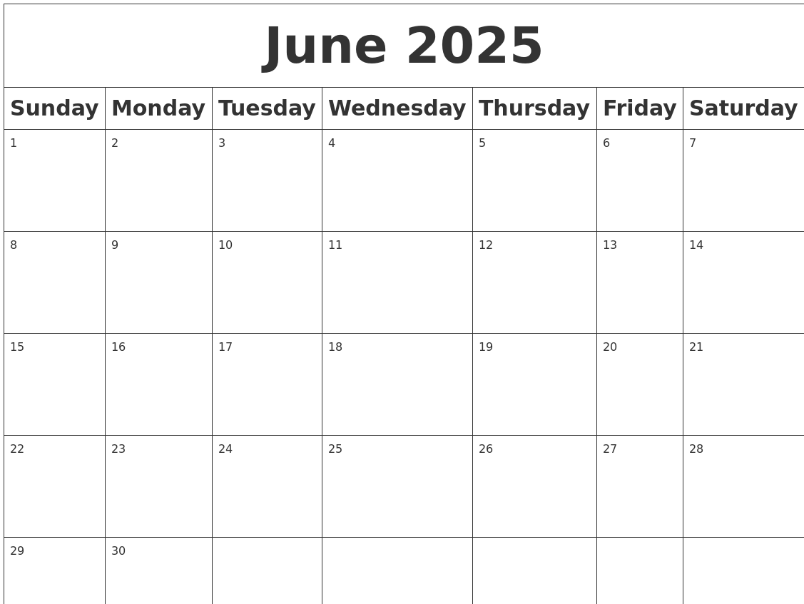 June 2025 Blank Calendar