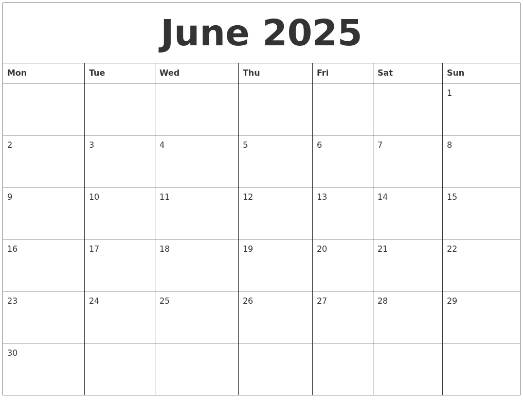 June 2025 Calendar For Printing