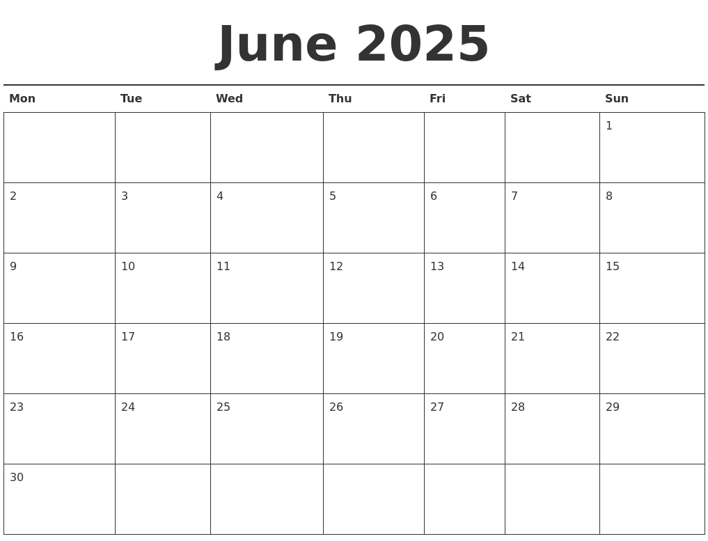 June 2025 Calendar Printable