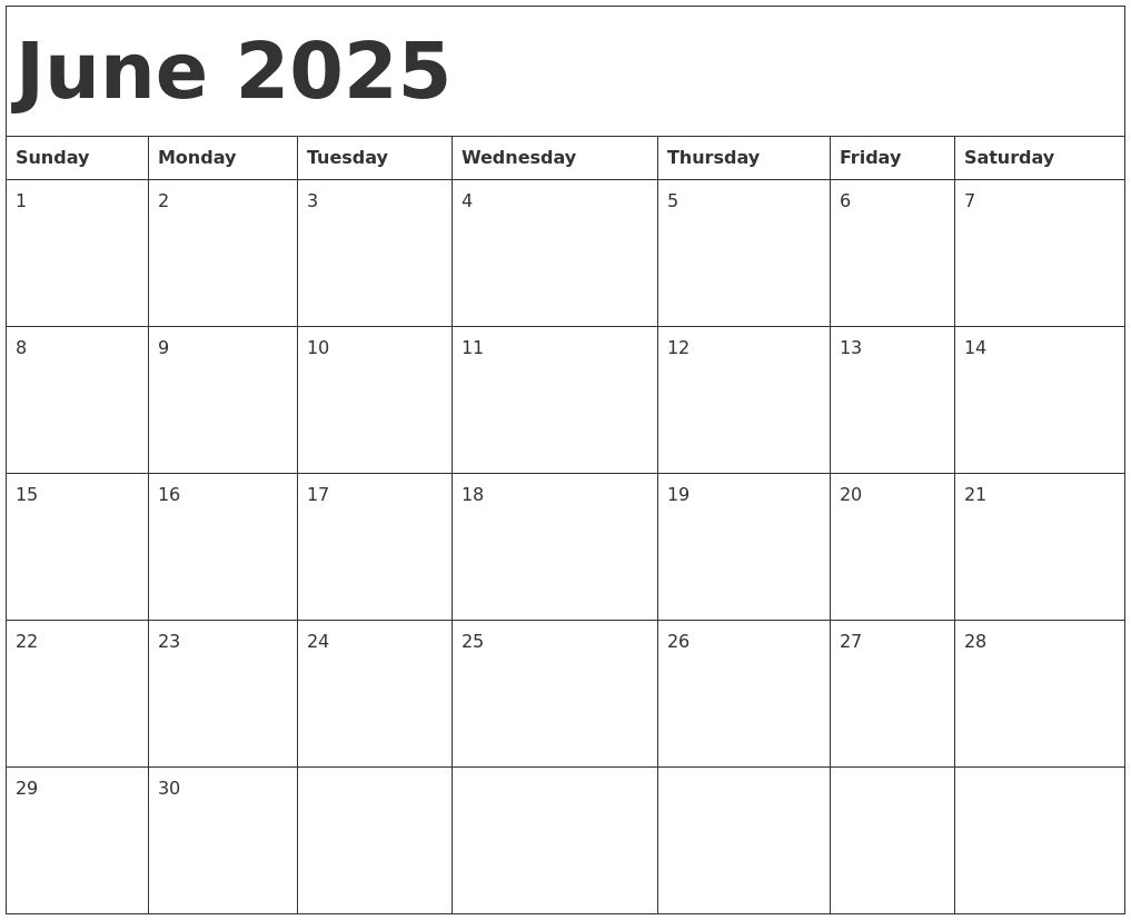 June 2025 Calendar Template