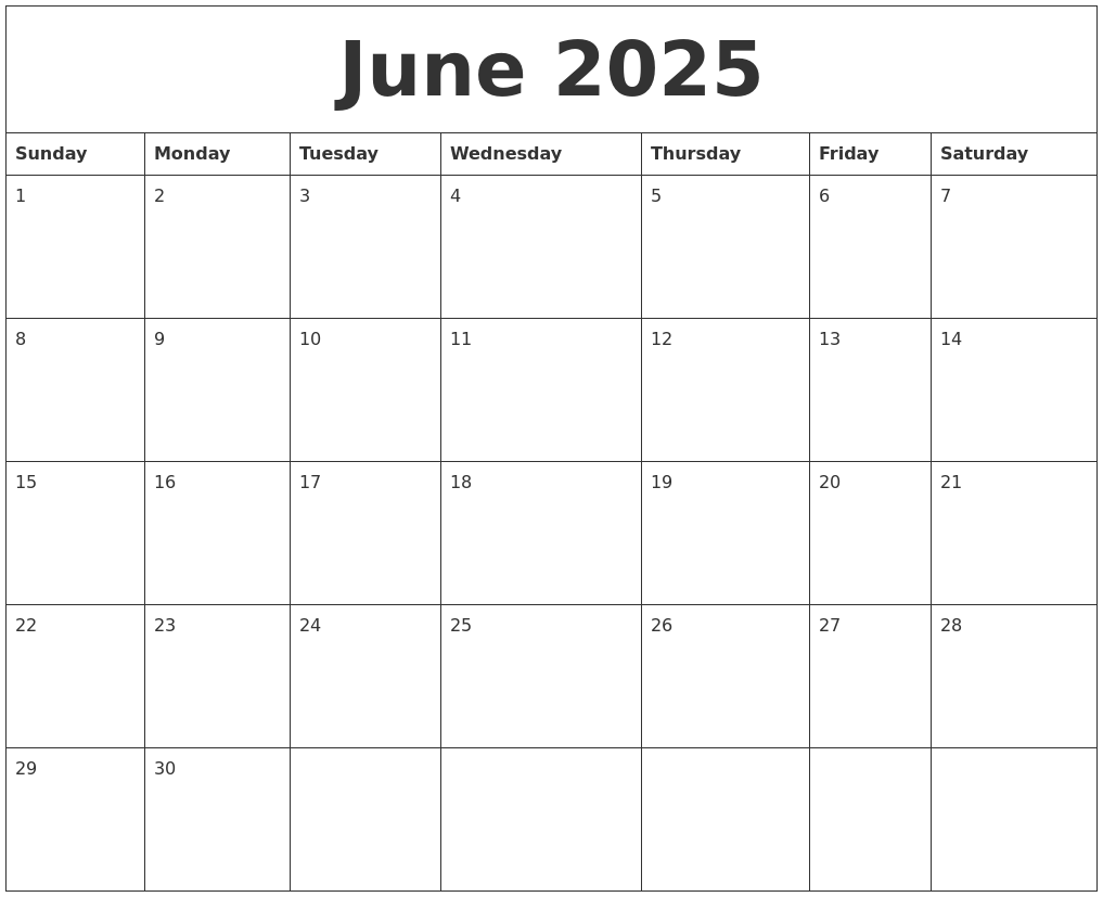 June 2025 Calendar Templates Free