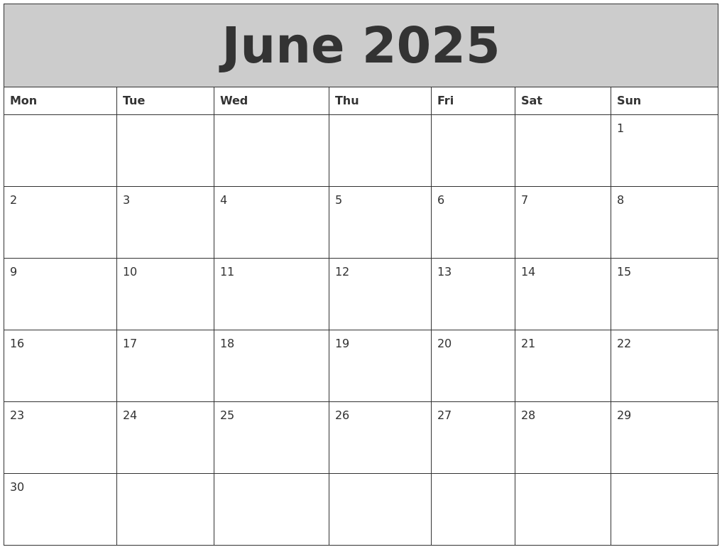 June 2025 My Calendar