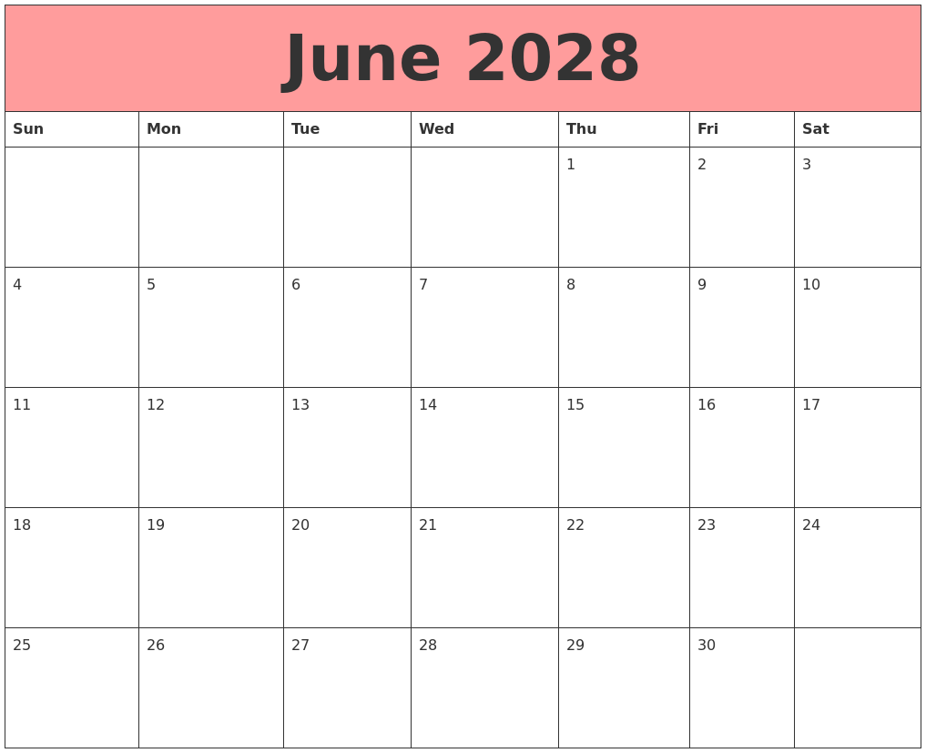 June 2028 Calendars That Work