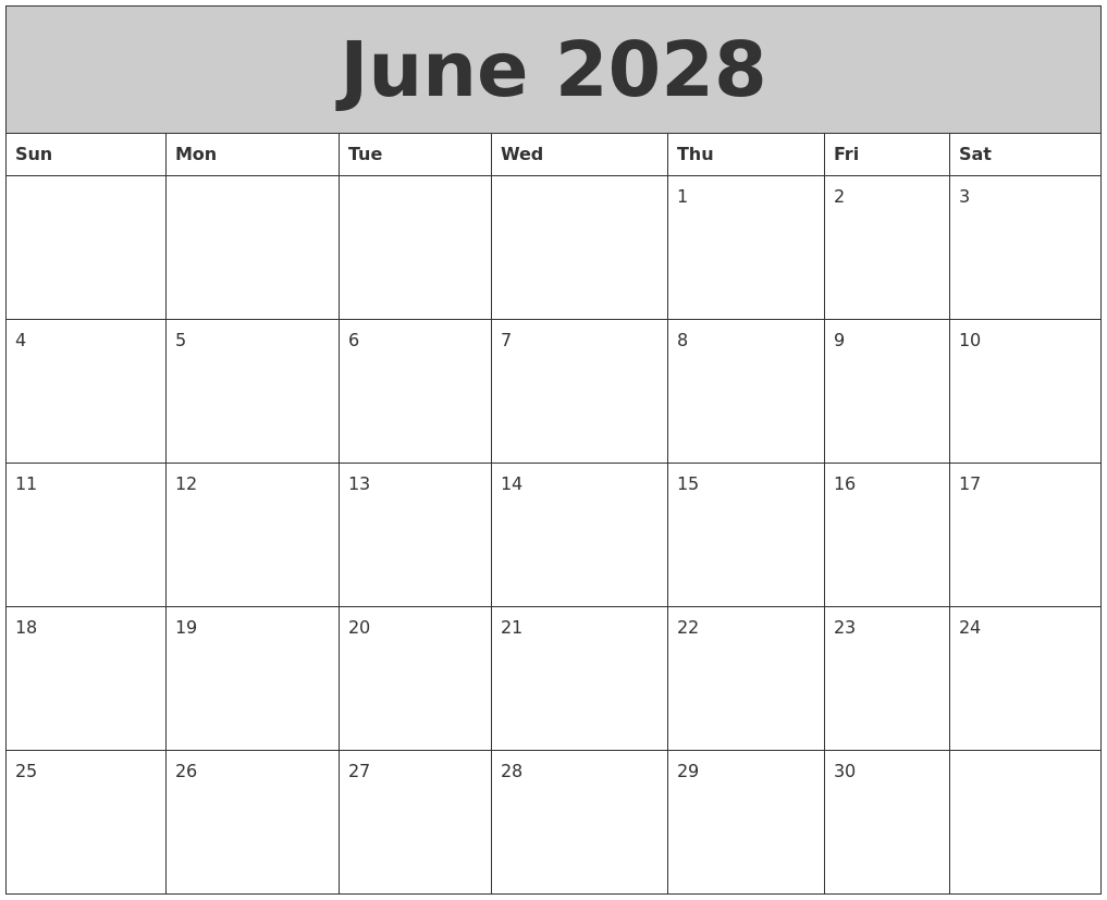 June 2028 My Calendar