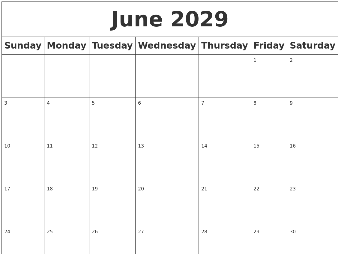 June 2029 Blank Calendar