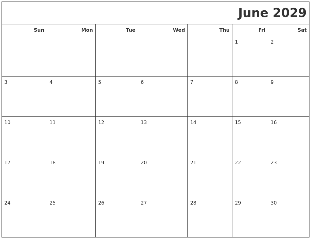 June 2029 Calendars To Print