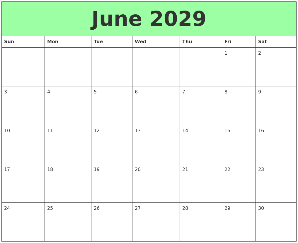 June 2029 Printable Calendars