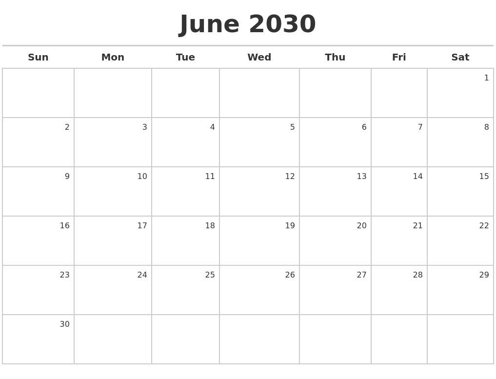 June 2030 Calendar Maker