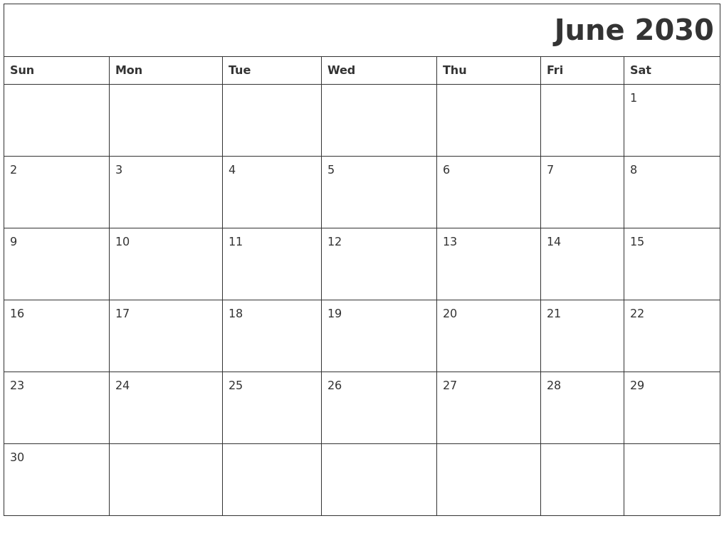 June 2030 Download Calendar